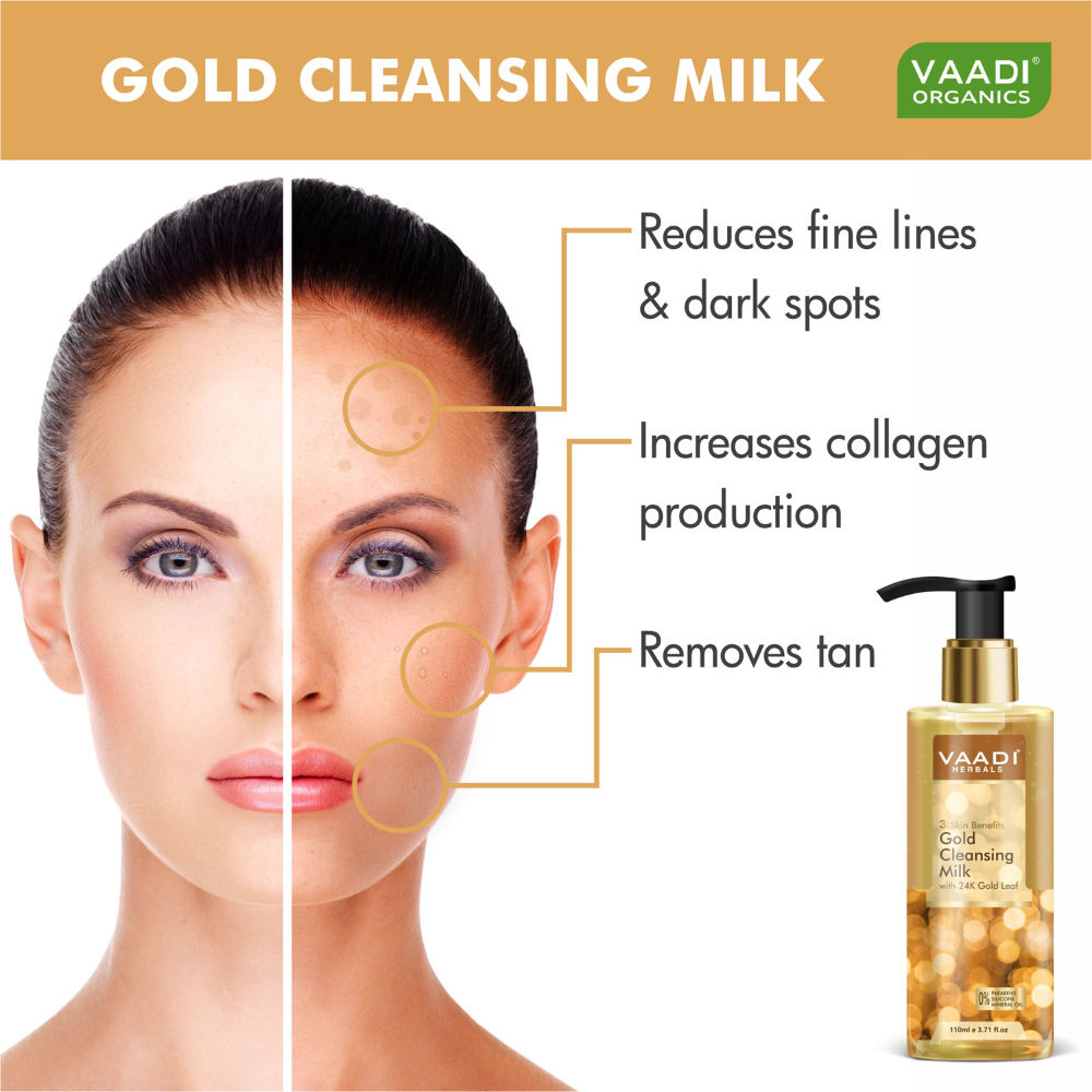 Vaadi Herbals Gold Cleansing Milk With 24k Gold Leaf - 3-skin Benefits