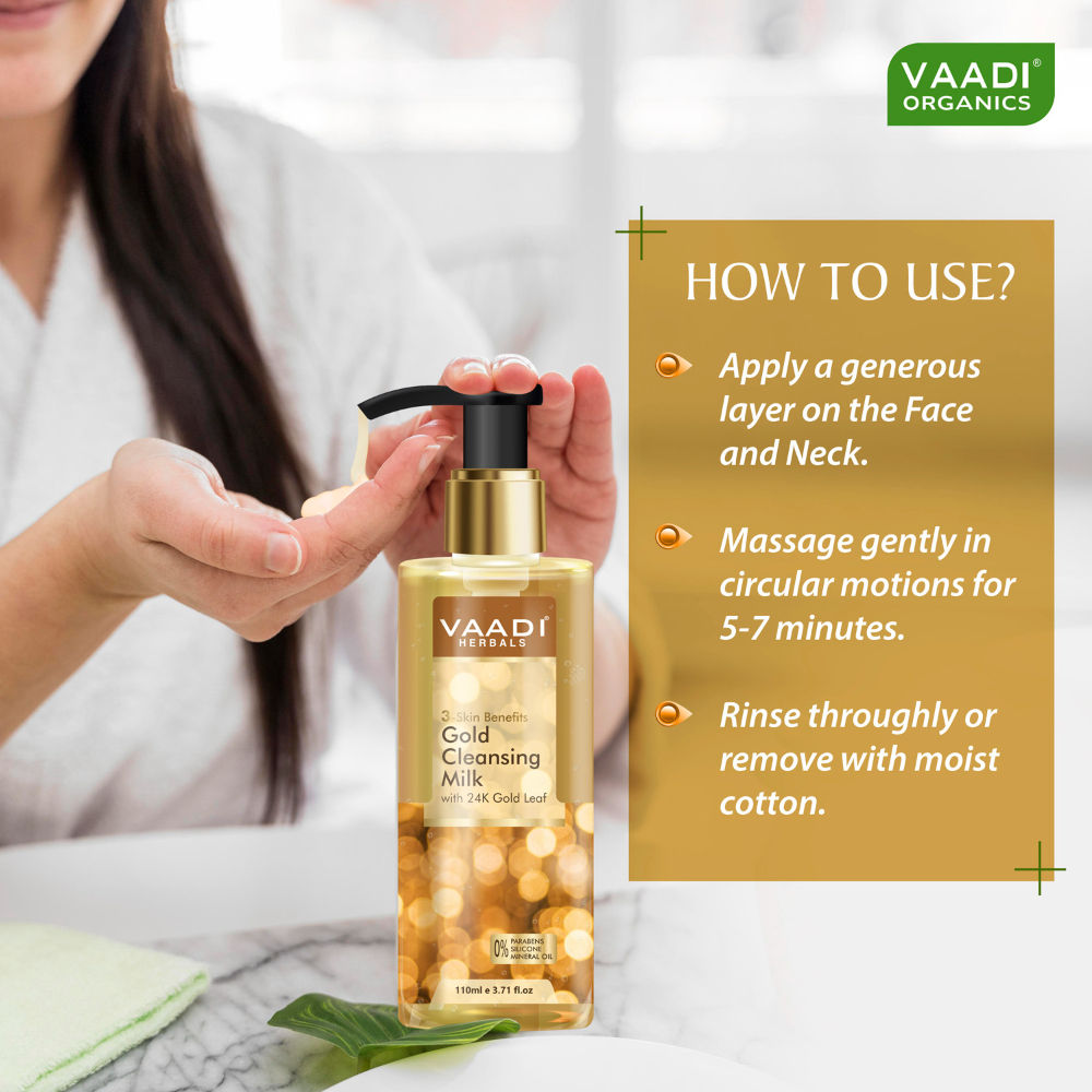 Vaadi Herbals Gold Cleansing Milk With 24k Gold Leaf - 3-skin Benefits