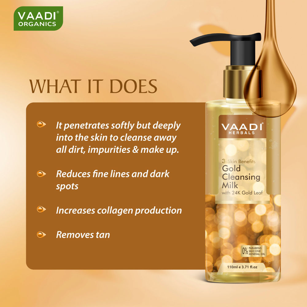 Vaadi Herbals Gold Cleansing Milk With 24k Gold Leaf - 3-skin Benefits