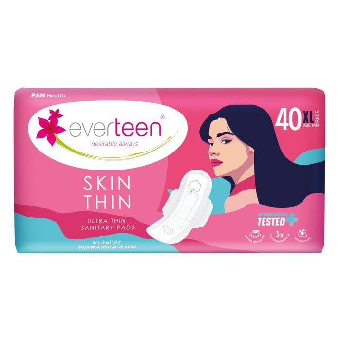 Everteen Skin Thin XL Sanitary Napkin Pads - Ultra Thin, Rash-Free, Moringa & Aloe Vera