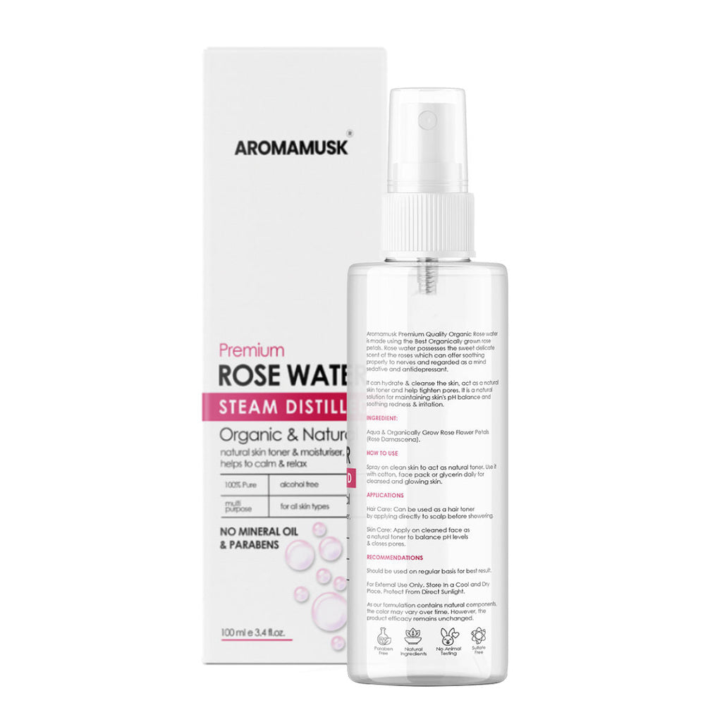 AromaMusk 100% Organic & Natural Premium Rose Water For Face & Skin
