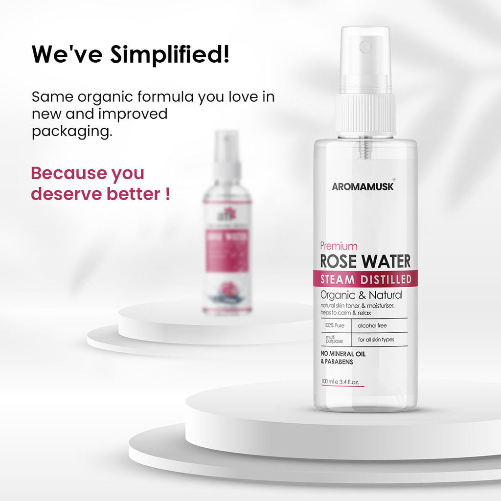 AromaMusk 100% Organic & Natural Premium Rose Water For Face & Skin