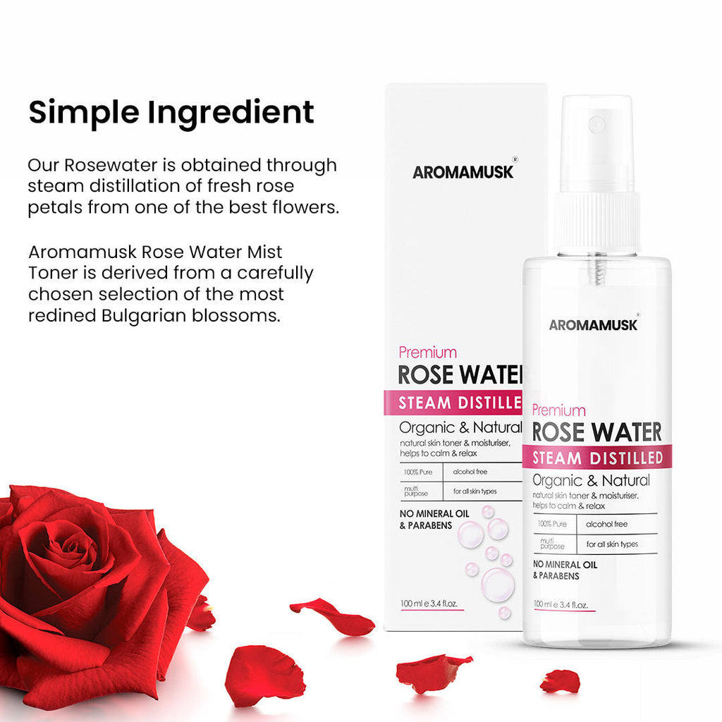 AromaMusk 100% Organic & Natural Premium Rose Water For Face & Skin