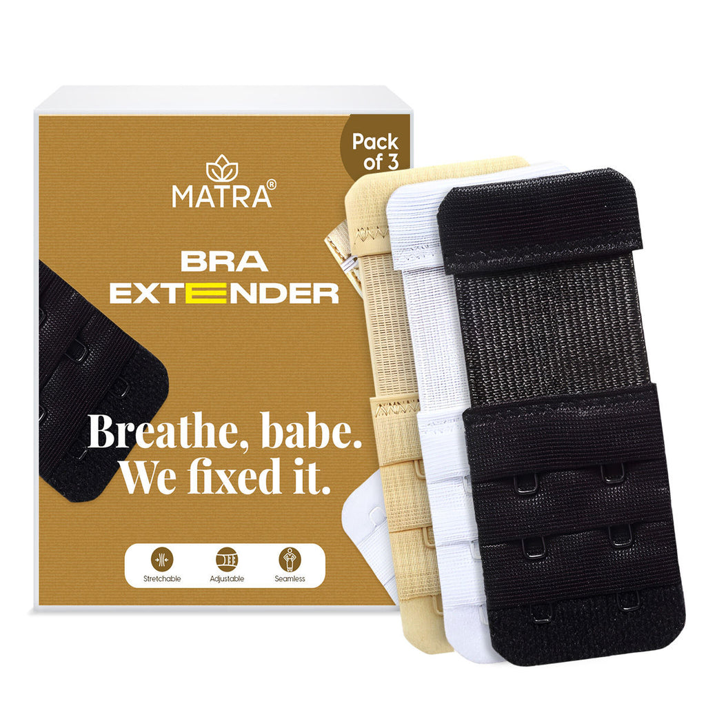Matra Bra Extender Stretchable Elastic Extension Adjustable Strap 2 Hook 3 Eye White Beige Black