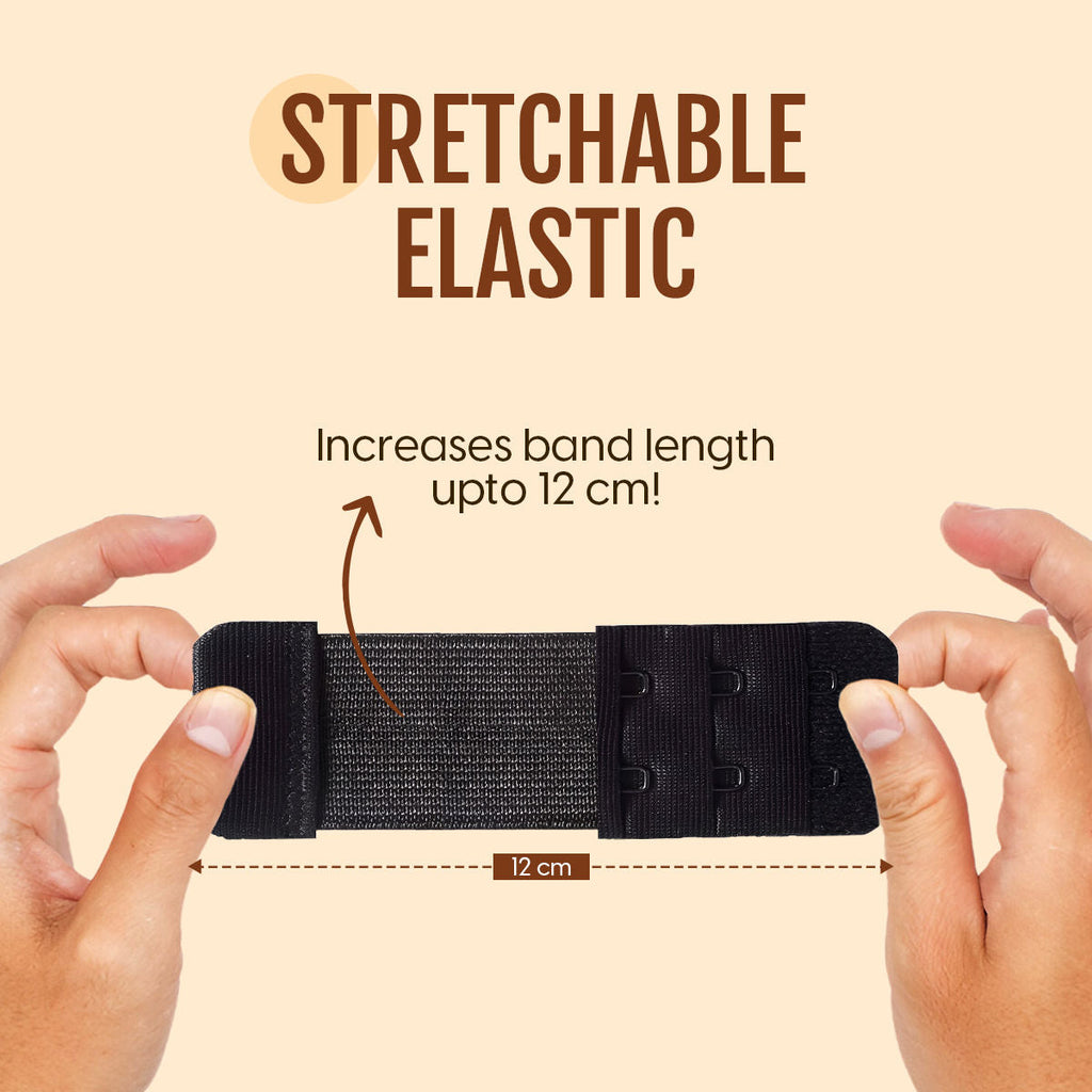 Matra Bra Extender Stretchable Elastic Extension Strap Adjustable Buckle 2 Hook 3 Eye Beige Black