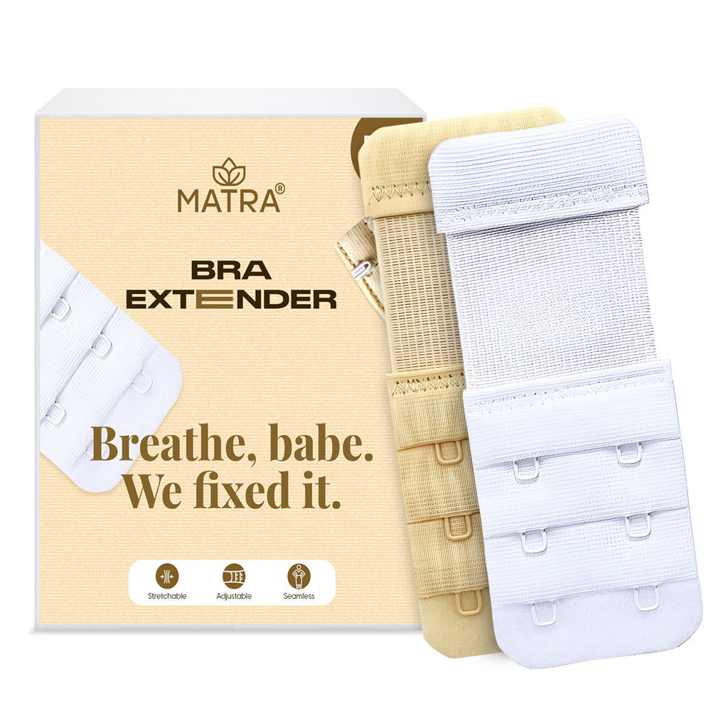 Matra Bra Extender Stretchable Elastic Extension Strap Adjustable Buckle 2 Hook 3 Eye Beige White