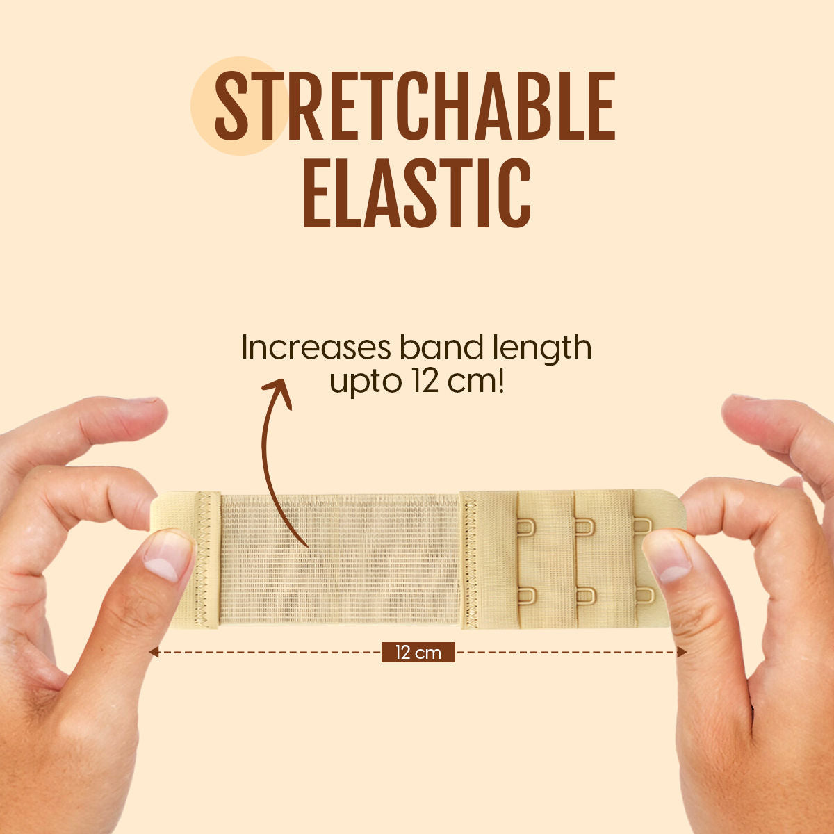 Matra Bra Extender Stretchable Elastic Extension Strap Adjustable Buckle 2 Hook 3 Eye Beige White
