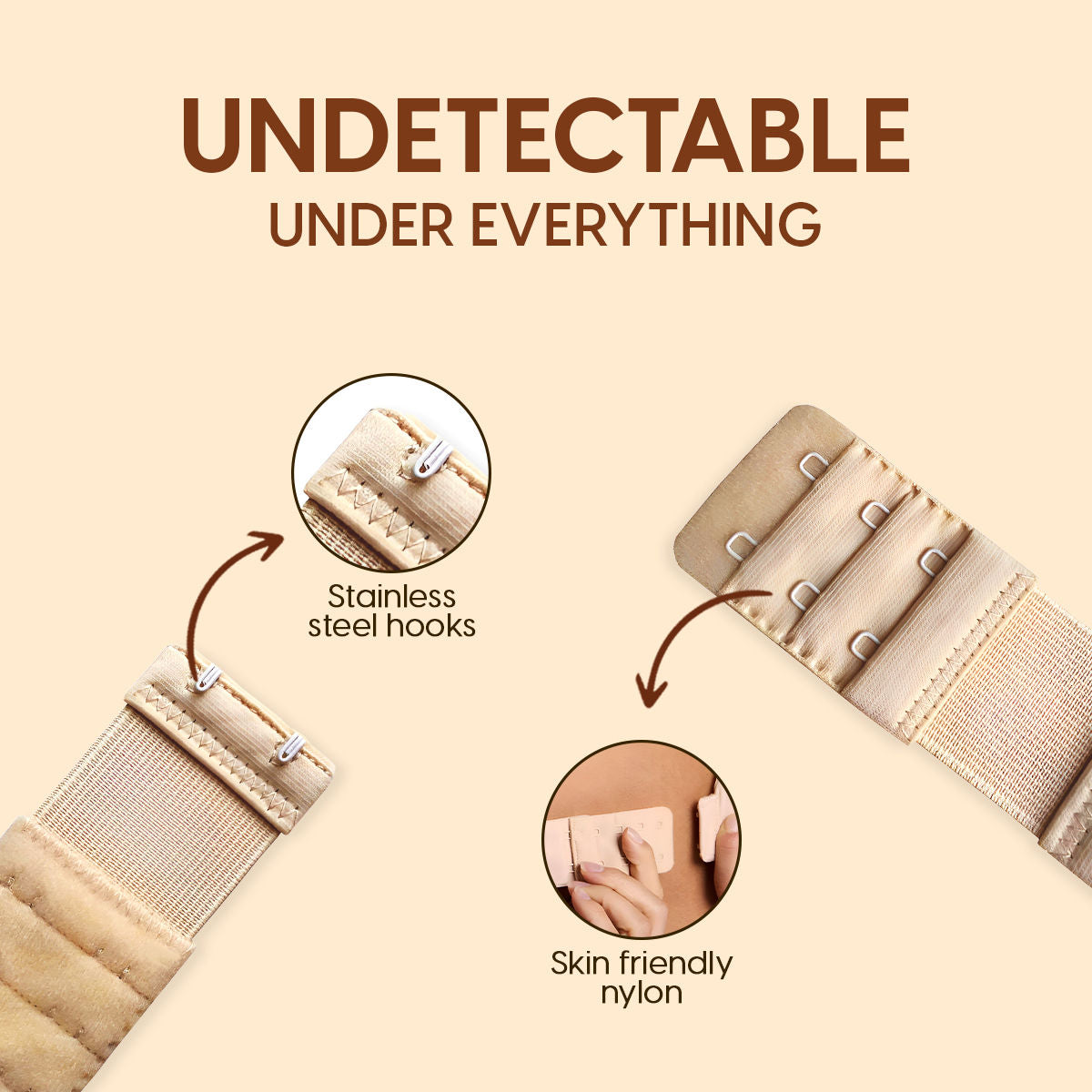 Matra Bra Extender Stretchable Elastic Extension Strap Adjustable Buckle 2 Hook 3 Eye Beige White