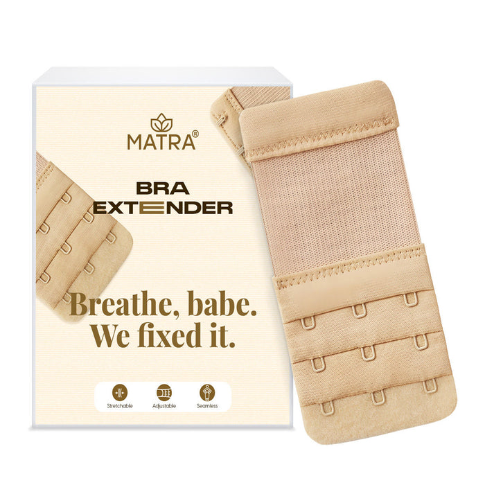 Matra Bra Extender Stretchable Elastic Extension Strap Adjustable Buckle Clasp 3 Hook 3 Eye - Beige