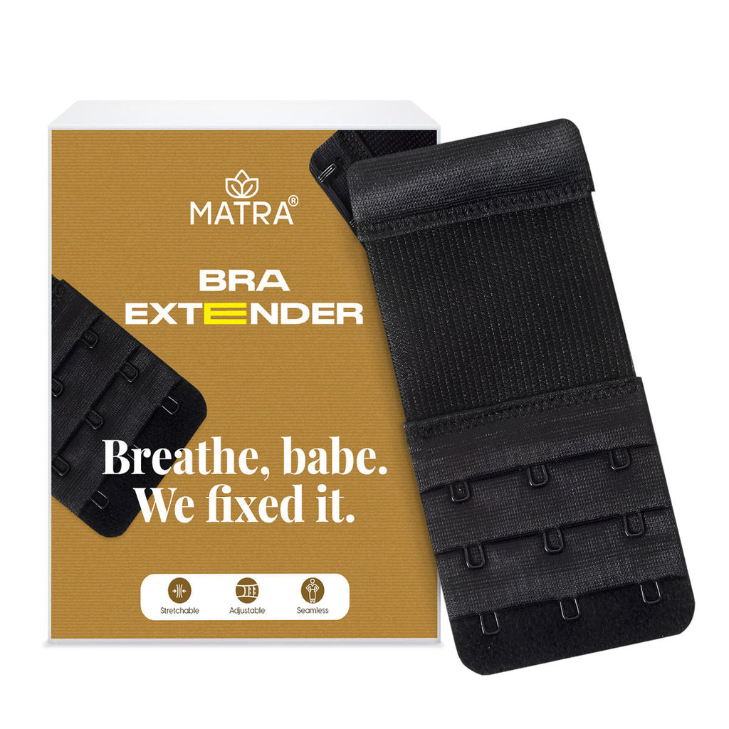Matra Bra Extender Stretchable Elastic Extension Strap Adjustable Buckle Clasp 3 Hook 3 Eye - Black