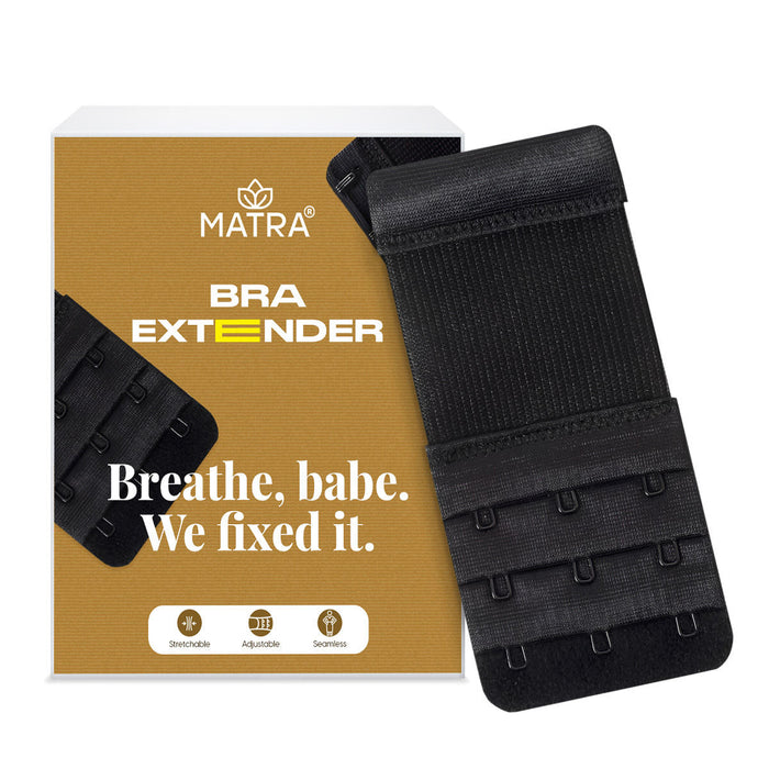 Matra Bra Extender Stretchable Elastic Extension Strap Adjustable Buckle Clasp 3 Hook 3 Eye - Black