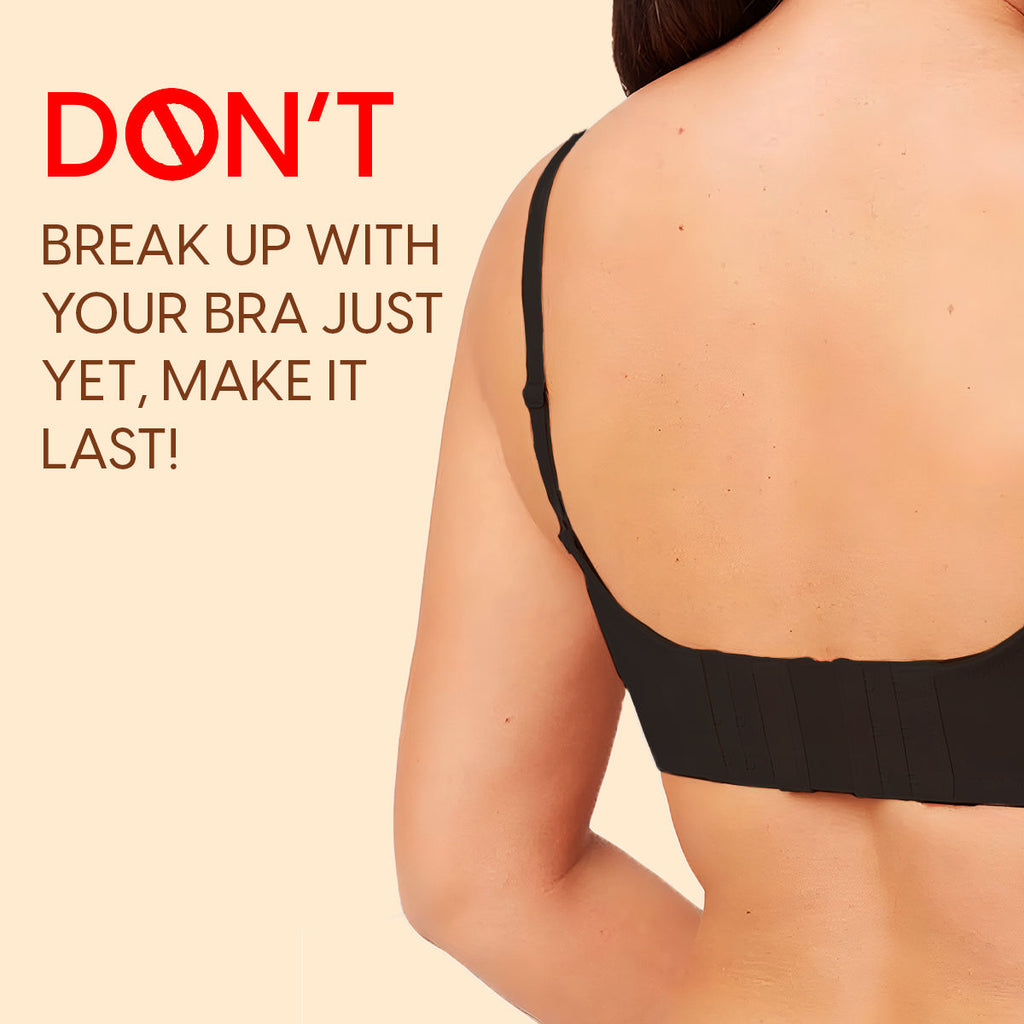 Matra Bra Extender Stretchable Elastic Extension Strap Adjustable Buckle Clasp 3 Hook 3 Eye - Black