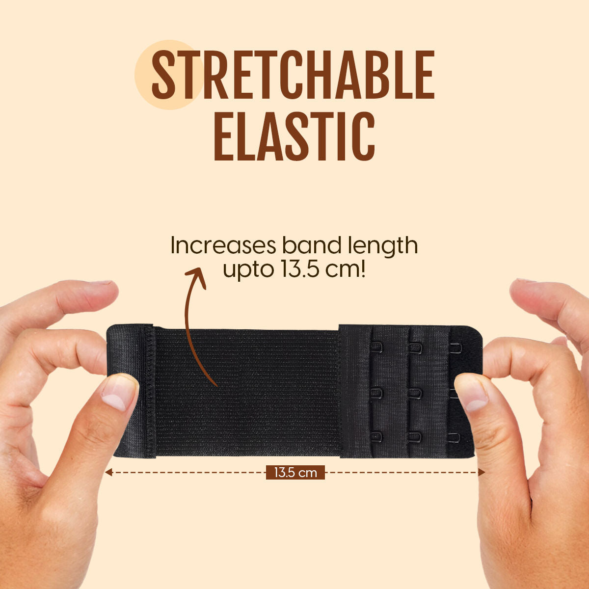 Matra Bra Extender Stretchable Elastic Extension Strap Adjustable Buckle Clasp 3 Hook 3 Eye - Black
