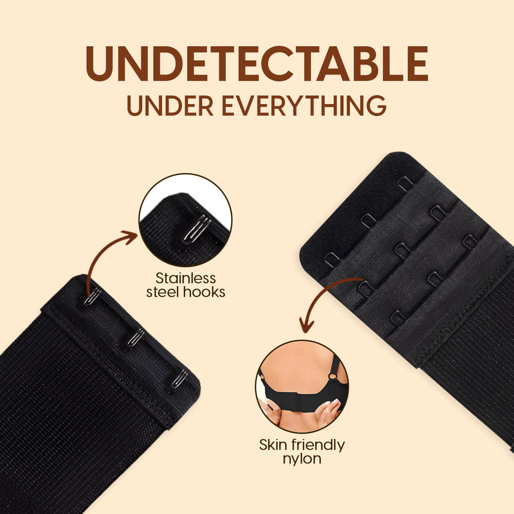 Matra Bra Extender Stretchable Elastic Extension Strap Adjustable Buckle Clasp 3 Hook 3 Eye - Black