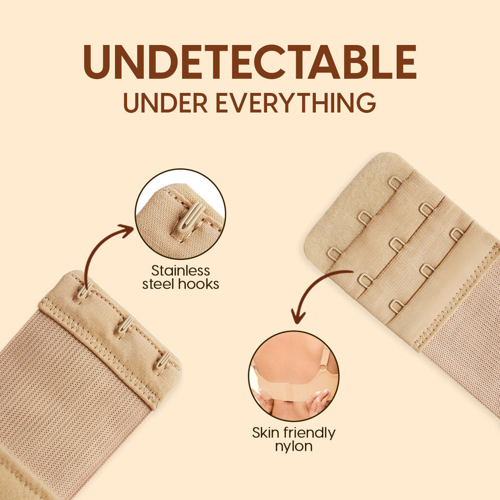 Matra Bra Extender Stretchable Elastic Extension Strap Adjustable Buckle 3 Hook 3 Eye Beige Black