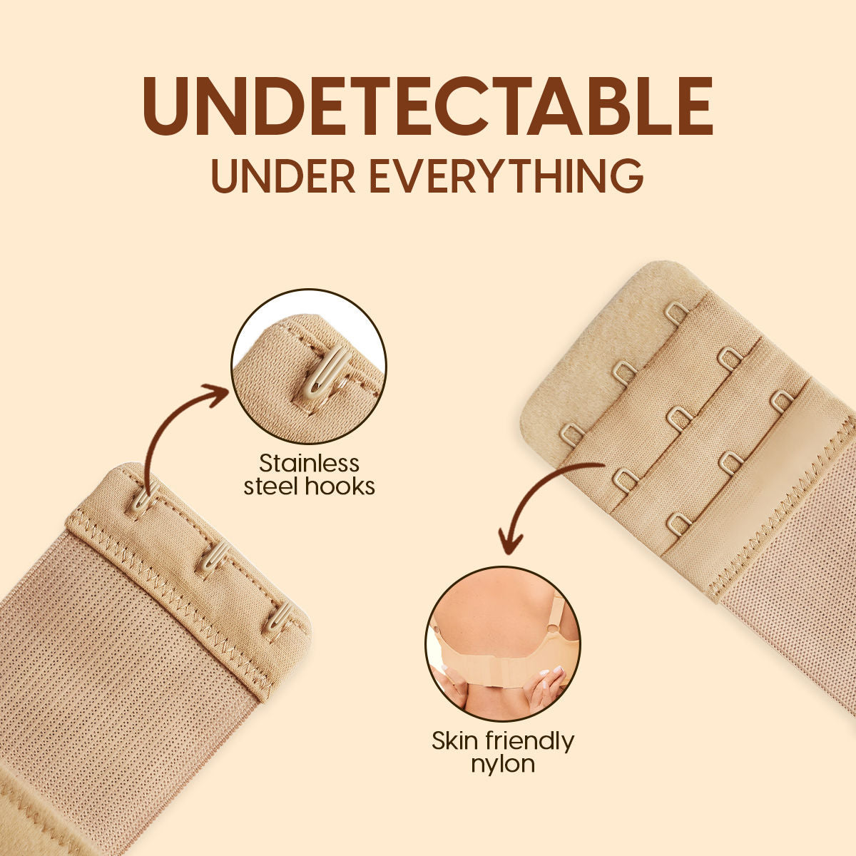 Matra Bra Extender Stretchable Elastic Extension Strap Adjustable Buckle 3 Hook 3 Eye Beige Black