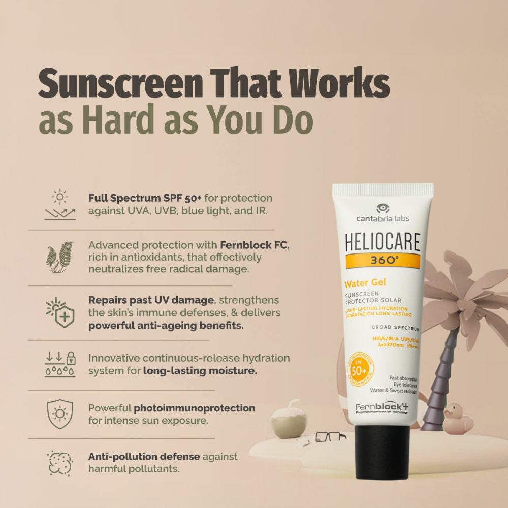 Heliocare Water Gel Hydrating Sunscreen SPF 50+ Pa++++, Water & Sweat Resistant, For Dry & Dull Skin