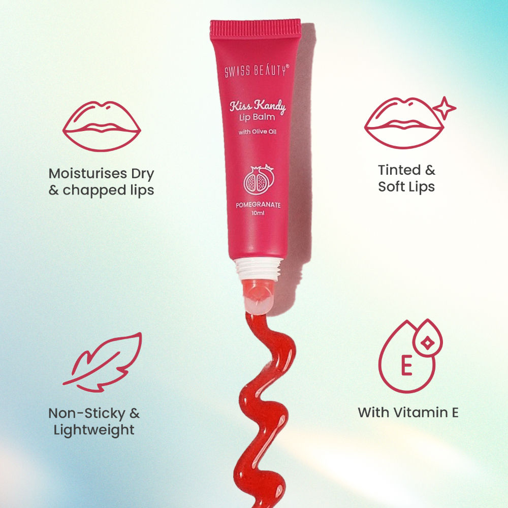 Swiss Beauty Kiss Kandy Tinted Lip Balm, Non-Sticky with Olive Oil & Vitamin E