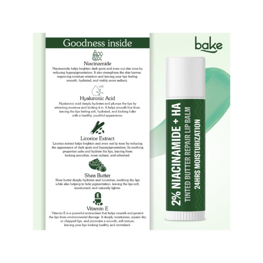 BAKE 2% Niacinamide + Hyaluronic Acid Tinted Lip Balm For Dark, Pigmented & Flaky Lips