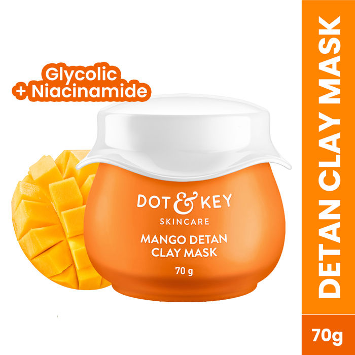 Dot & Key Mango Detan Clay Mask, With Alpha-Arbutin & Niacinamide, Clear Tan, Easy to Rinse Formula