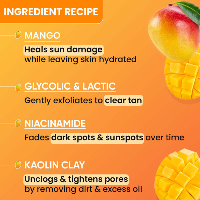 Dot & Key Mango Detan Clay Mask, With Alpha-Arbutin & Niacinamide, Clear Tan, Easy to Rinse Formula