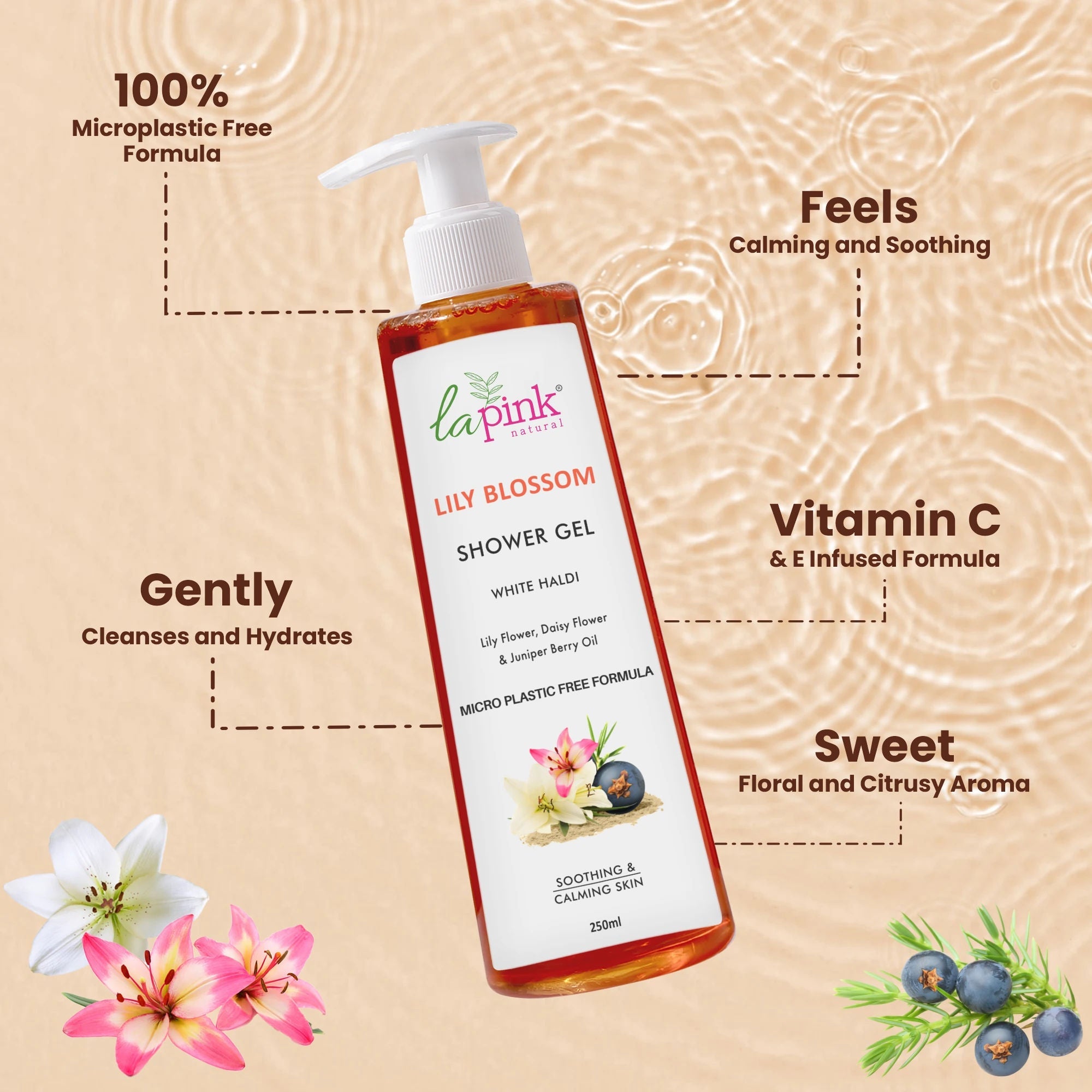 La Pink Lily Blossom Shower Gel Deep Hydration Skin Smoothing Calming Even Tone Body Wash