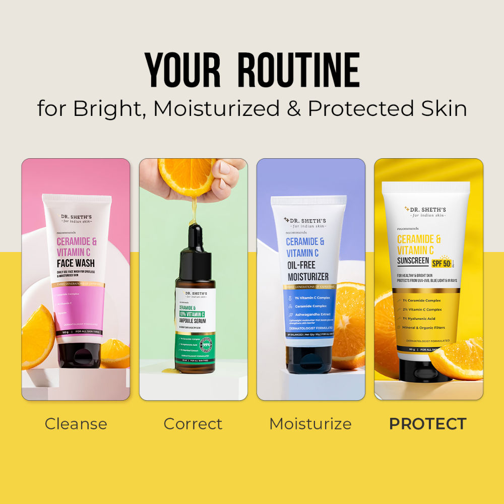 Dr. Sheth's Ceramide & Vitamin C Sunscreen SPF 50+ PA++++ In-Vivo Tested for Bright Skin