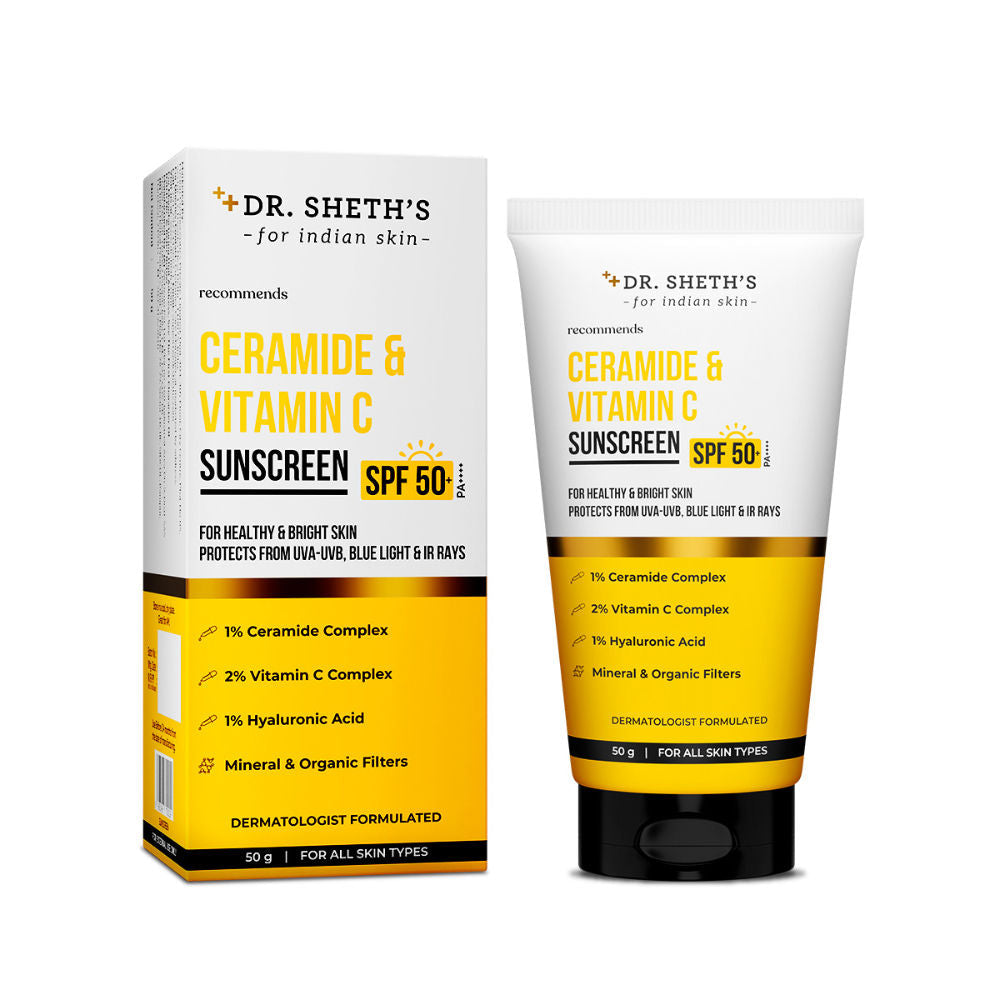 Dr. Sheth's Ceramide & Vitamin C Sunscreen SPF 50+ PA++++ In-Vivo Tested for Bright Skin
