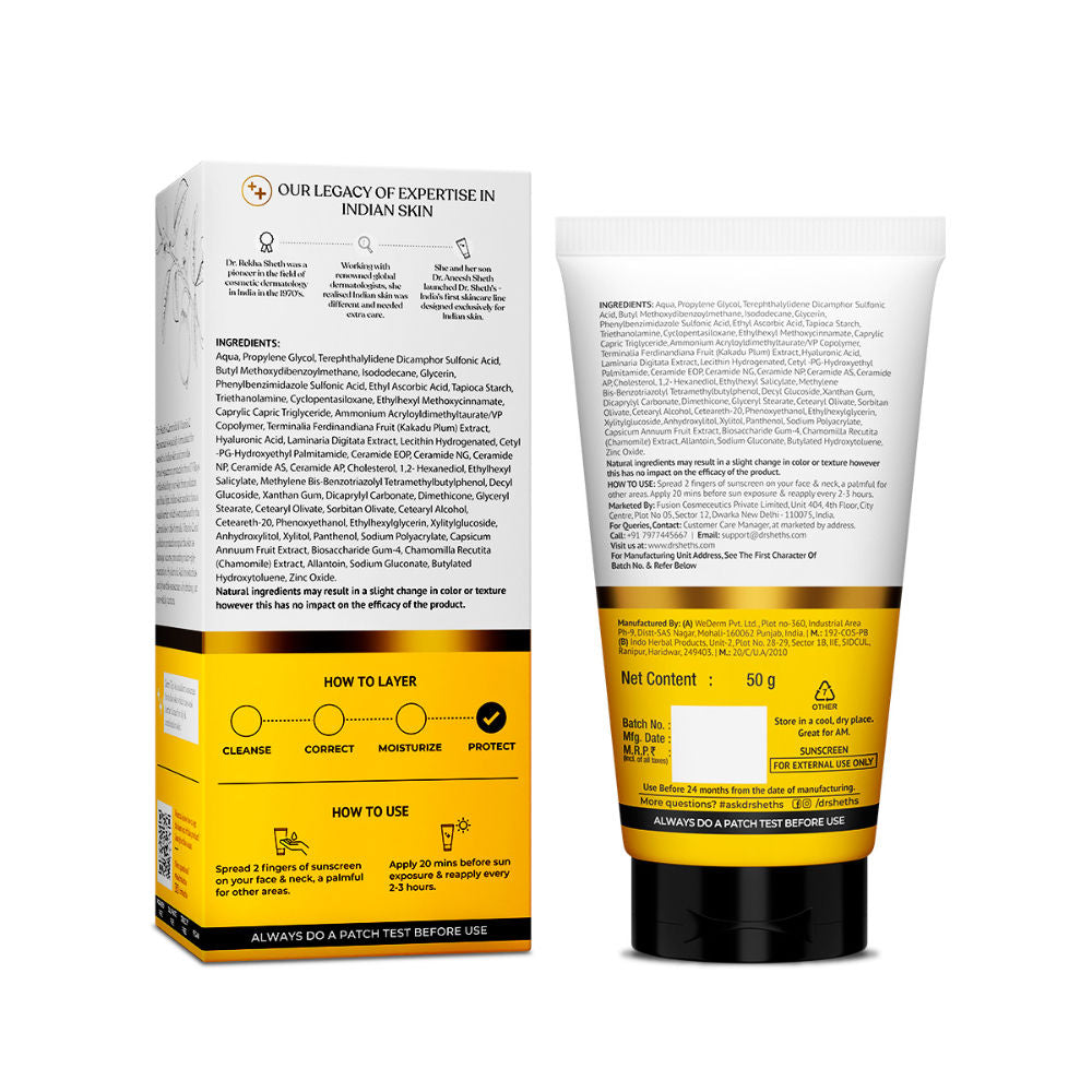 Dr. Sheth's Ceramide & Vitamin C Sunscreen SPF 50+ PA++++ In-Vivo Tested for Bright Skin