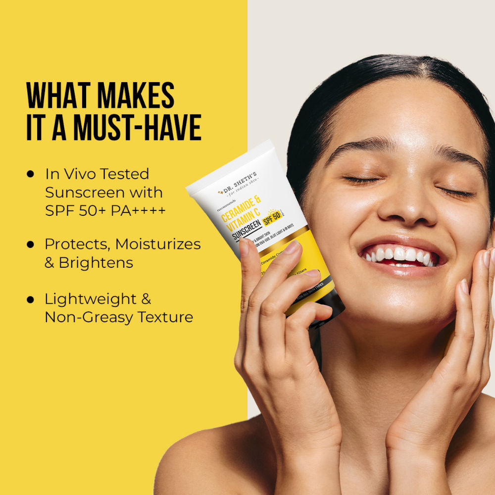 Dr. Sheth's Ceramide & Vitamin C Sunscreen SPF 50+ PA++++ In-Vivo Tested for Bright Skin