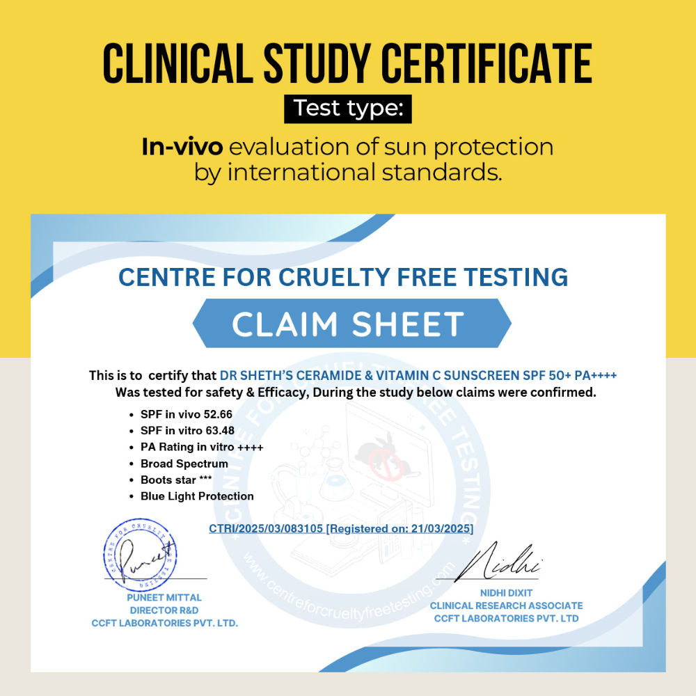 Dr. Sheth's Ceramide & Vitamin C Sunscreen SPF 50+ PA++++ In-Vivo Tested for Bright Skin