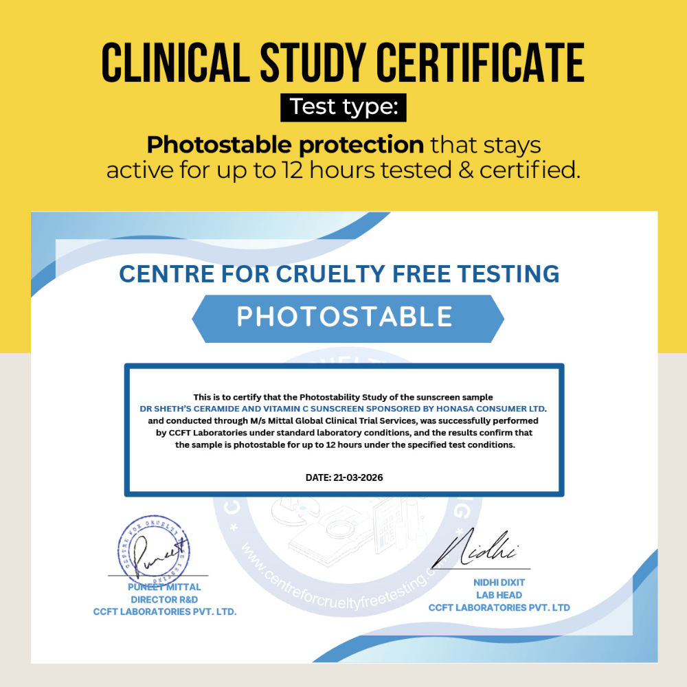 Dr. Sheth's Ceramide & Vitamin C Sunscreen SPF 50+ PA++++ In-Vivo Tested for Bright Skin
