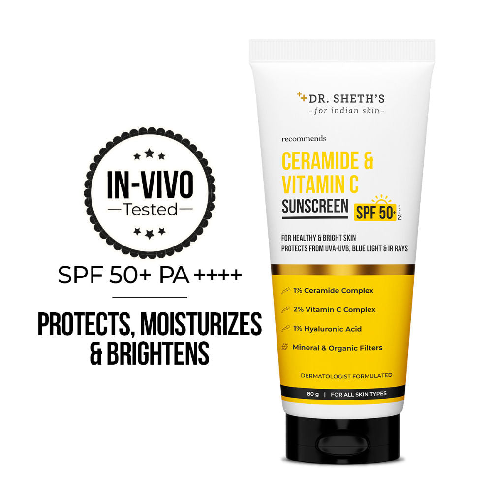 Dr. Sheth's Ceramide & Vitamin C Sunscreen SPF 50+ PA++++ In-Vivo Tested for Bright Skin