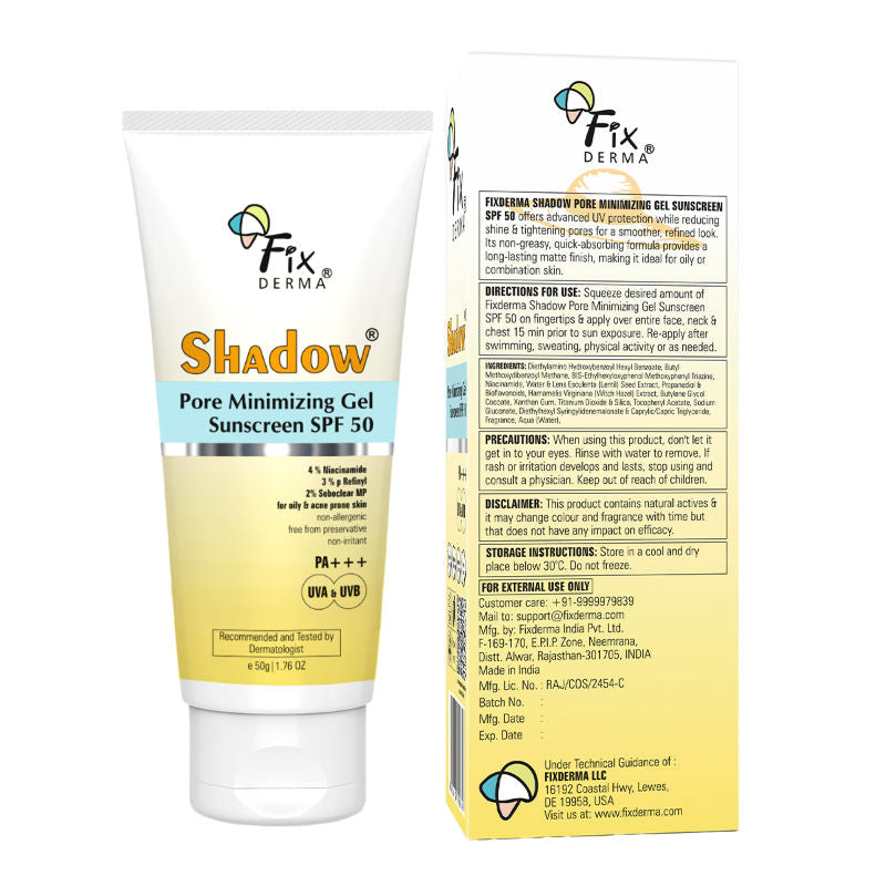 Fixderma Shadow 4% Niacinamide Gel Sunscreen for Pore Minimizer with SPF 50 PA+++