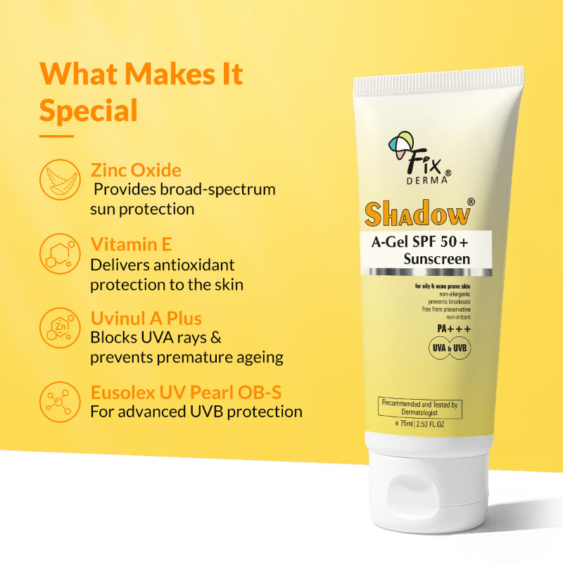 Fixderma Shadow A-Gel SPF 50+ Sunscreen PA+++ For Oily & Acne-Prone Skin UVA & UVB Protection