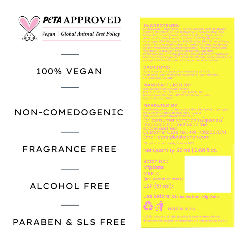 Hyphen 10% Vitamin C Serum with 1% Vitamin E & Ferulic Acid, Brightens & Fade Dark Spots