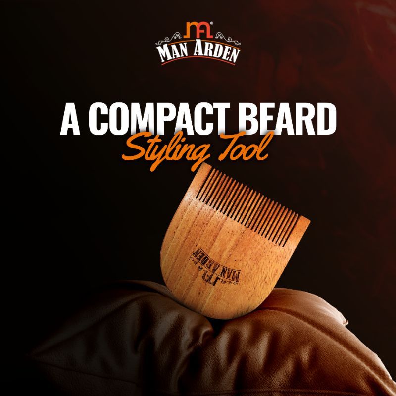Man Arden Pure Neem Wooden U Shaped Beard Comb With Premium Faux Leather Pouch