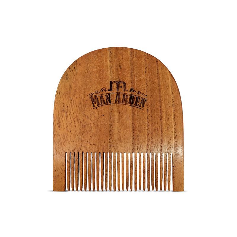 Man Arden Pure Neem Wooden U Shaped Beard Comb With Premium Faux Leather Pouch