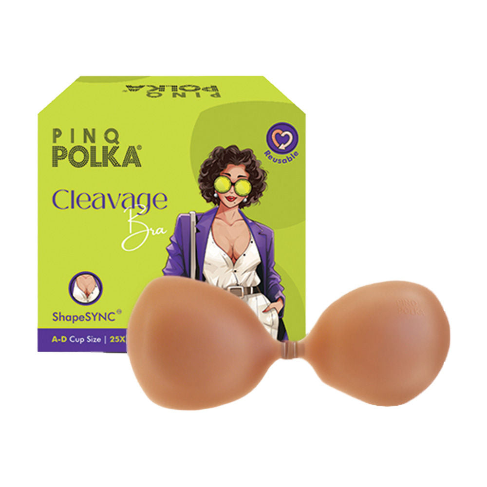PINQ Polka Adhesive Stick-On Cleavage Bra - Reusable Invisible Strapless Bra Nude (C Cup)