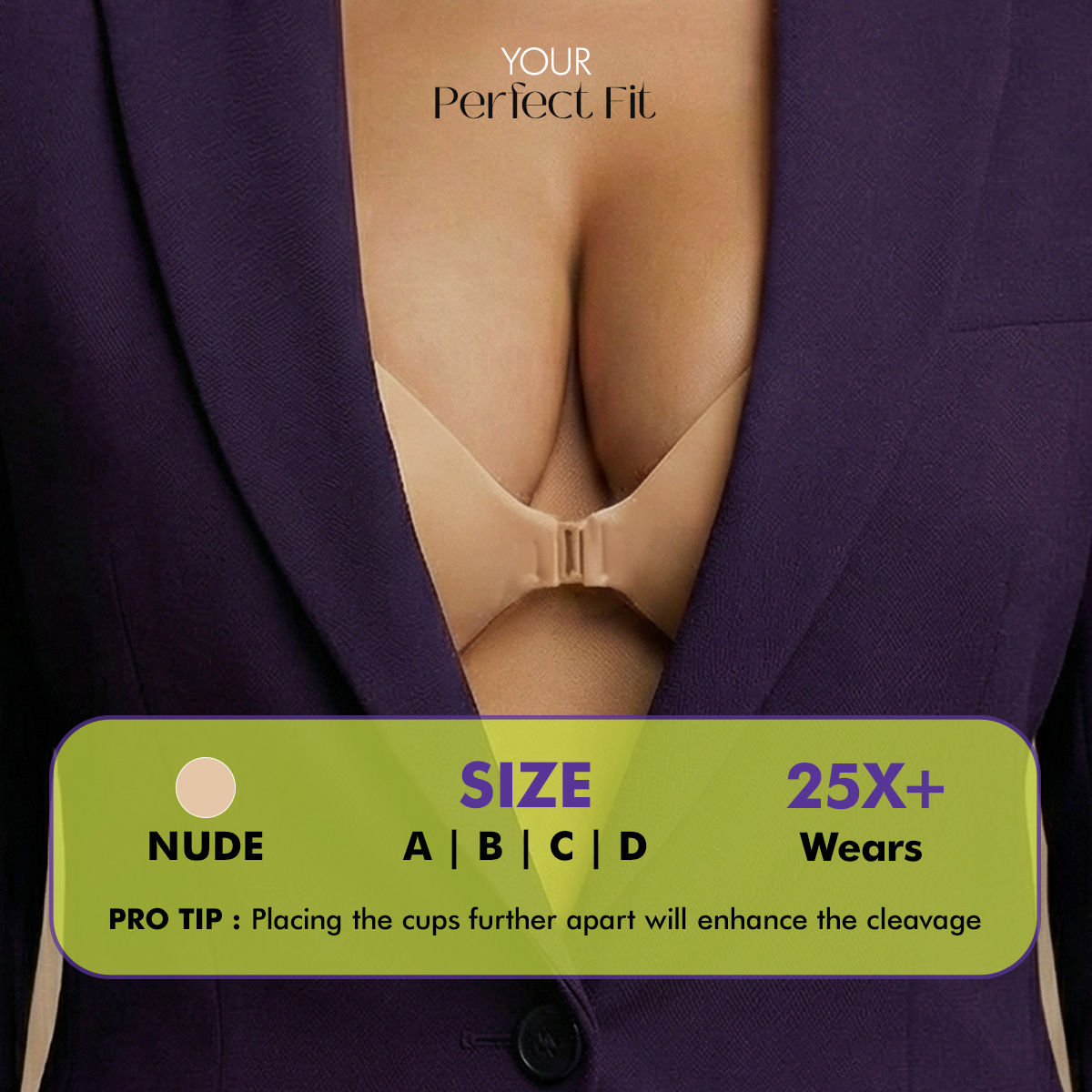 PINQ Polka Adhesive Stick-On Cleavage Bra - Reusable Invisible Strapless Bra Nude (C Cup)