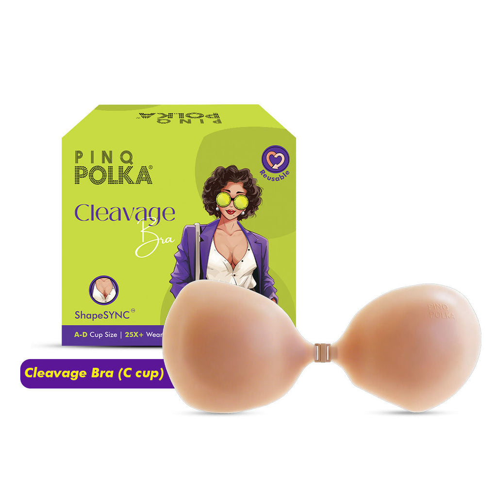 PINQ Polka Adhesive Stick-On Cleavage Bra - Reusable Invisible Strapless Bra Nude (C Cup)
