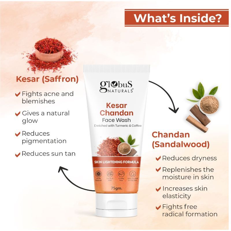 Globus Naturals Kesar Chandan Enriched With Turmeric & Coffee Face Wash