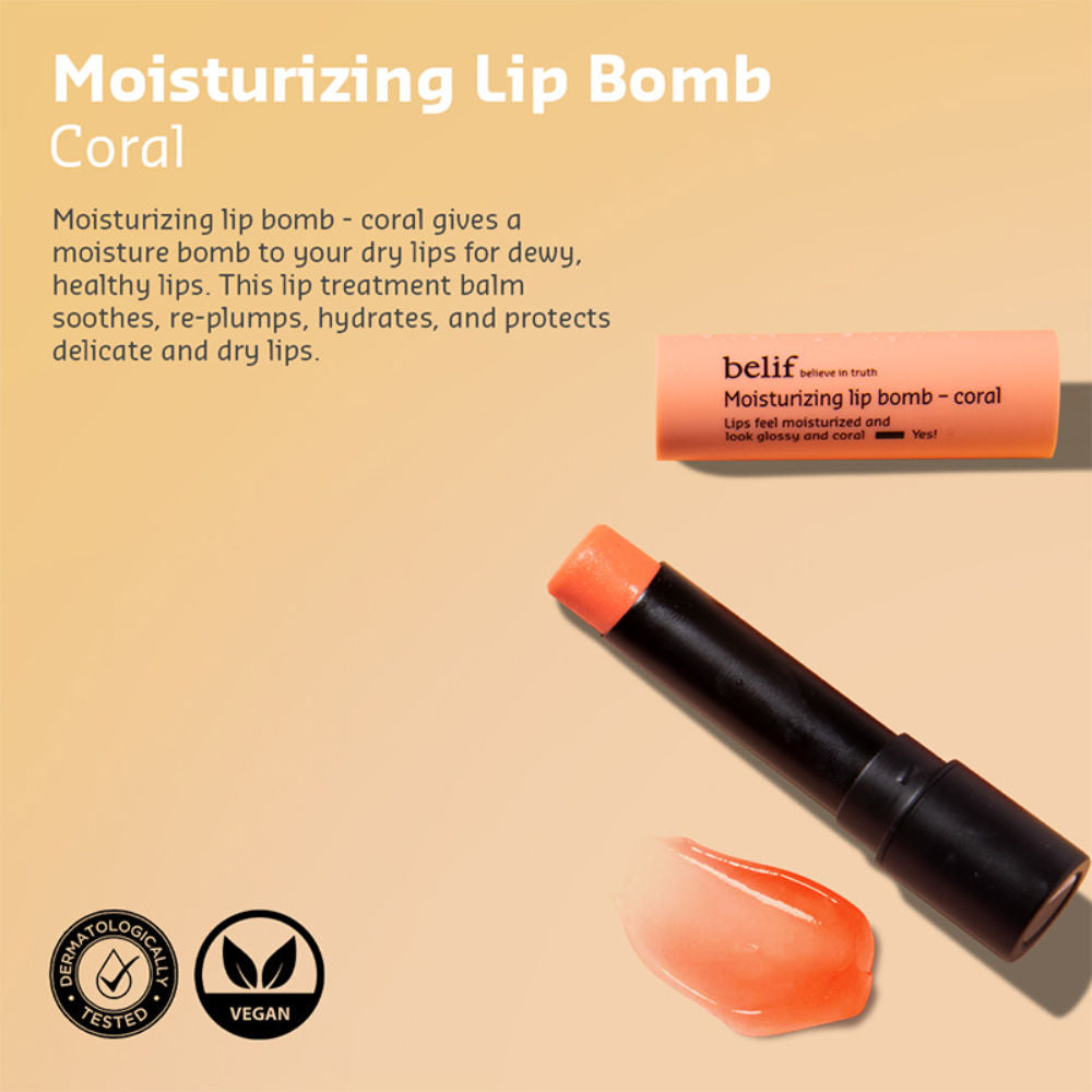 belif Moisturizing Korean Lip Bomb - Tinted Lip Mask, Lip Balm for Dry Lips with Shea Butter-Coral