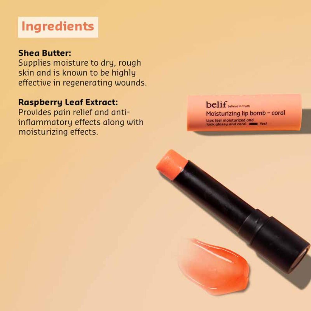belif Moisturizing Korean Lip Bomb - Tinted Lip Mask, Lip Balm for Dry Lips with Shea Butter-Coral