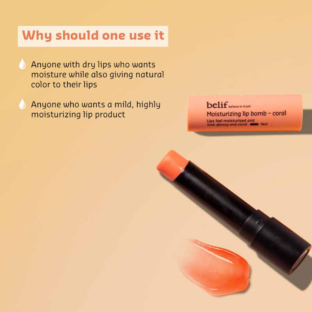 belif Moisturizing Korean Lip Bomb - Tinted Lip Mask, Lip Balm for Dry Lips with Shea Butter-Coral