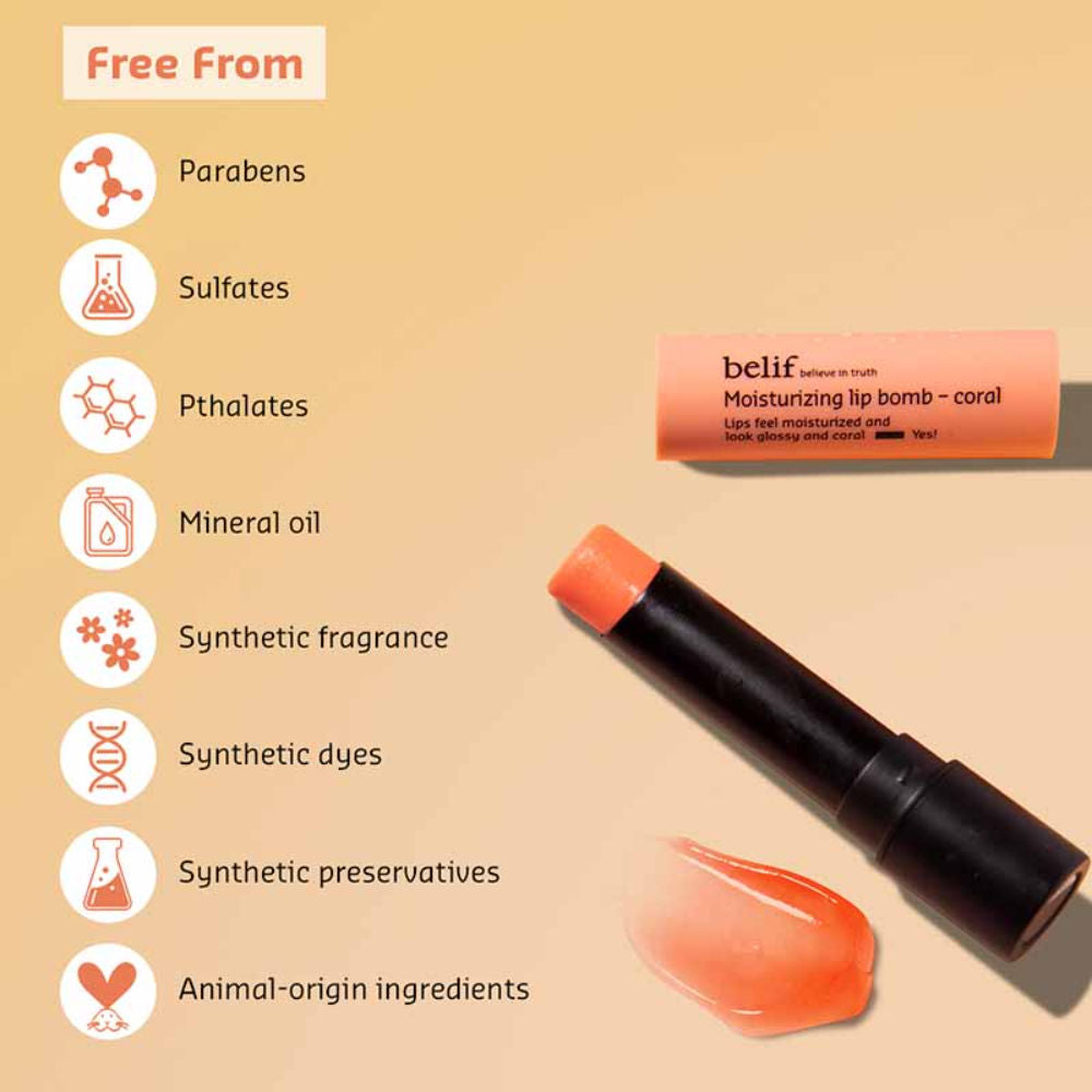belif Moisturizing Korean Lip Bomb - Tinted Lip Mask, Lip Balm for Dry Lips with Shea Butter-Coral