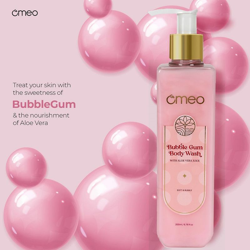 Omeo Bubble Gum Body Wash - Skin Friendly Ph, Gentle Cleansing, Soft Nourshing Body Wash
