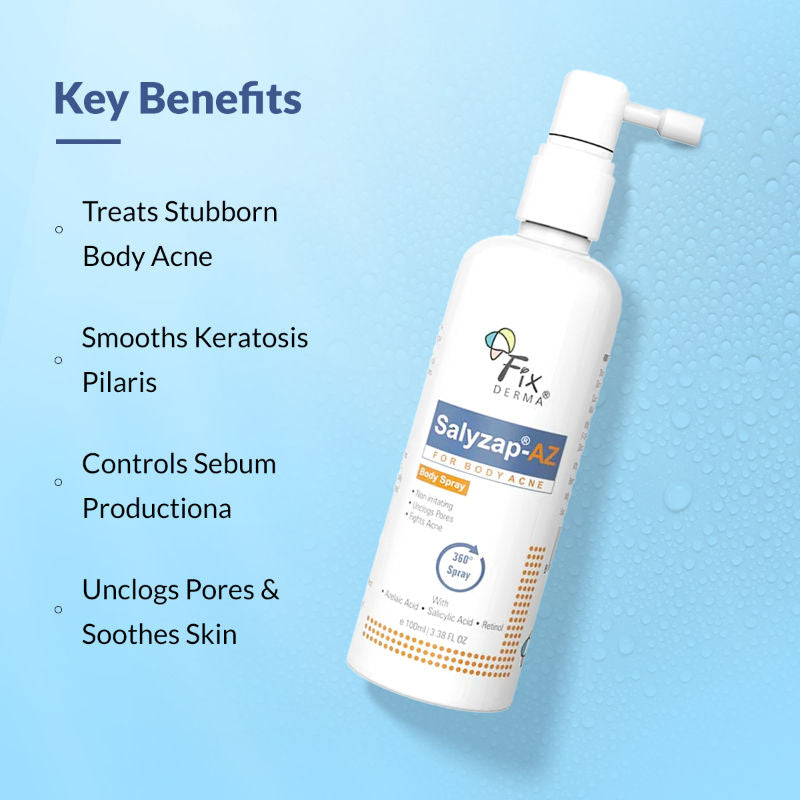 Fixderma 2% Salicylic Acid + 2% Azelaic Acid Salyzap AZ Acne Body Spray For Back & Upper Arms