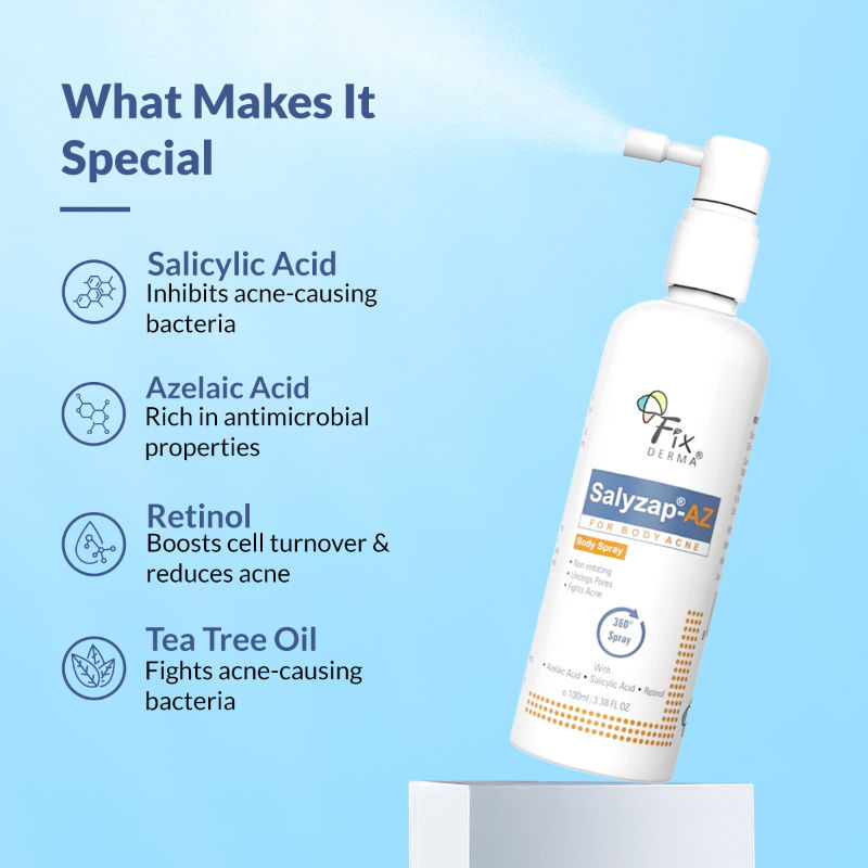 Fixderma 2% Salicylic Acid + 2% Azelaic Acid Salyzap AZ Acne Body Spray For Back & Upper Arms
