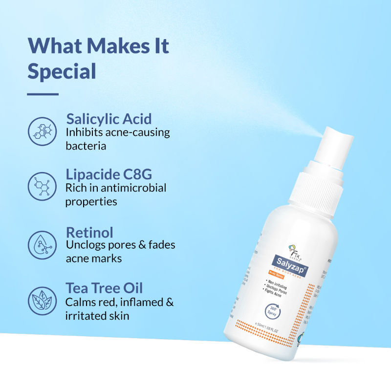 Fixderma 2% Salicylic Acid Salyzap Body Acne Spray